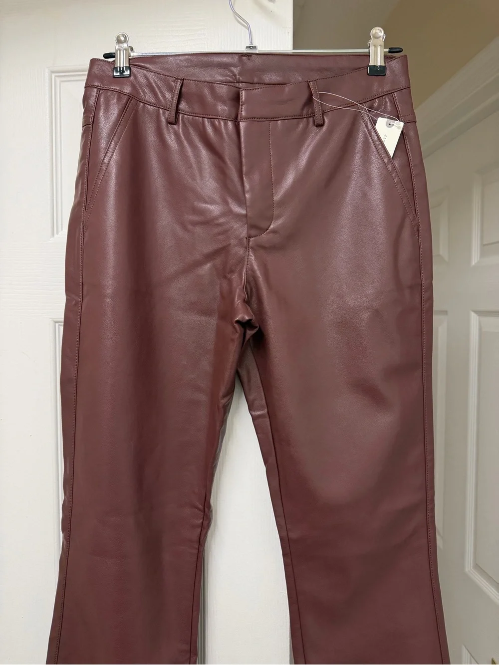 NWT By Anthropologie Faux Leather Slim Flare Pants Chocolate Size 8 - Picture 7 of 16